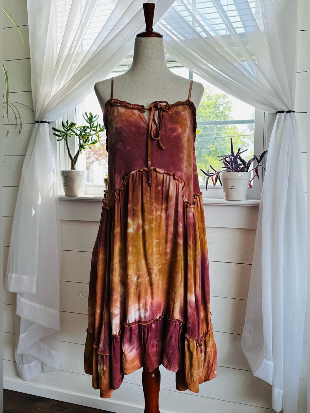 Wild Fable Earthy multi-toned Tie-Dye Tiered Ruffle Babydoll Dress EUC Size S